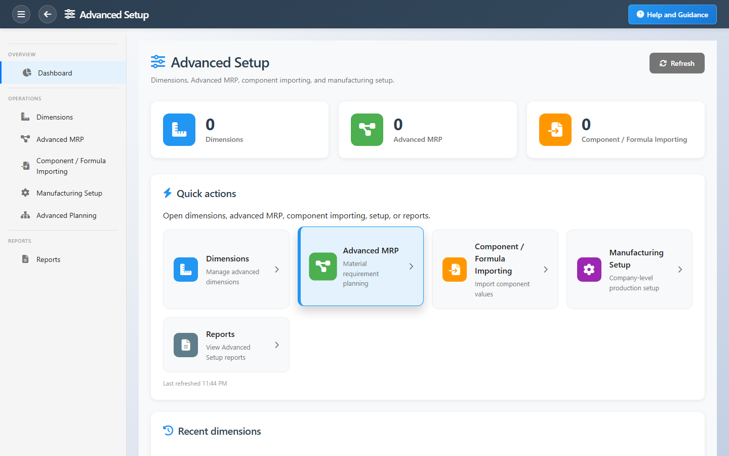 الإعداد المتقدم Dashboard Interface