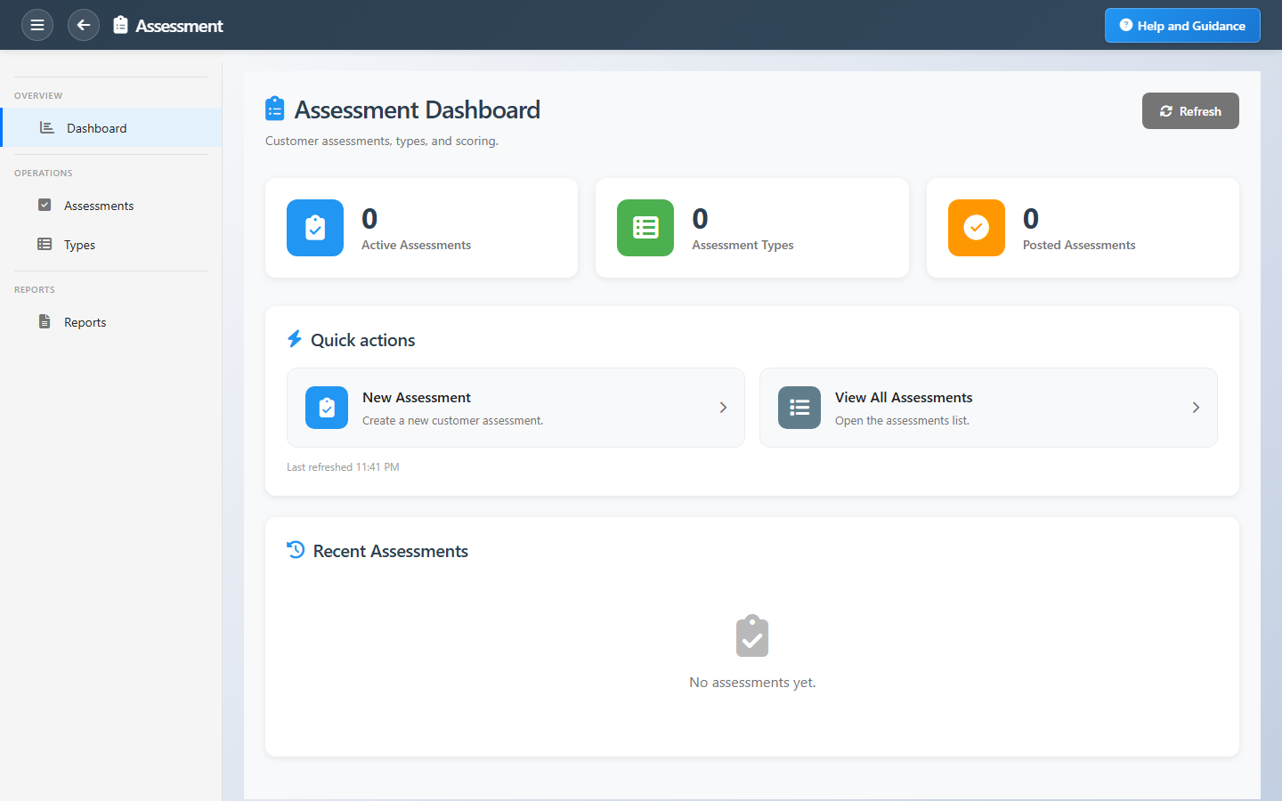 Assessment Dashboard Interface