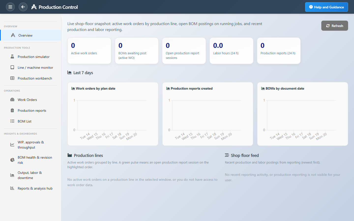 Production Control Dashboard Interface
