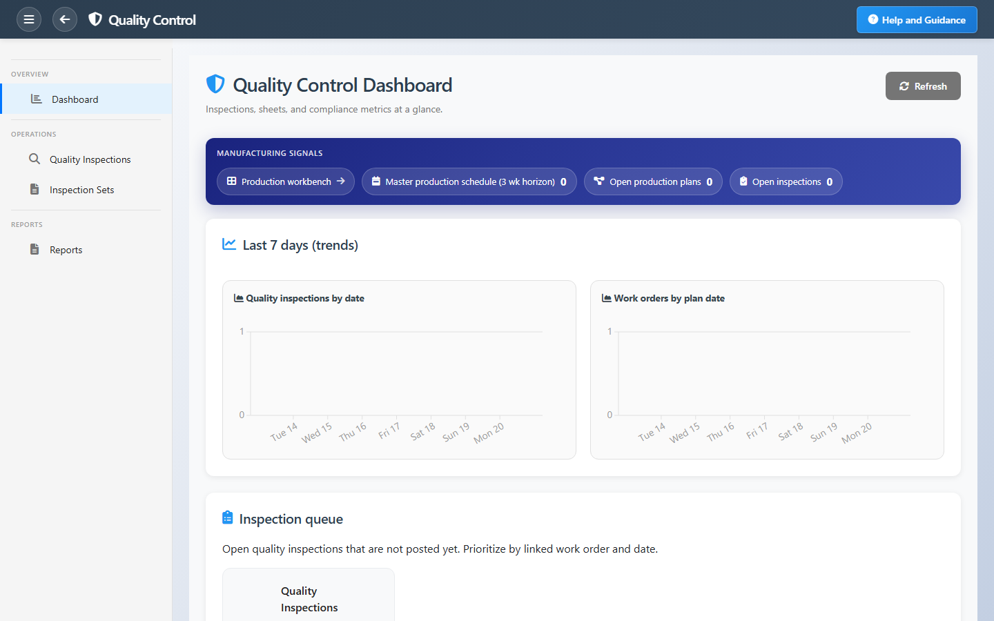 Quality Control Dashboard Interface