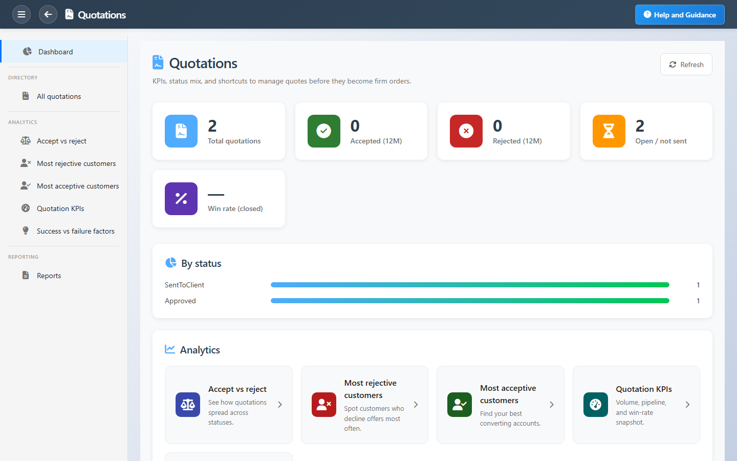 Quotations Dashboard Interface