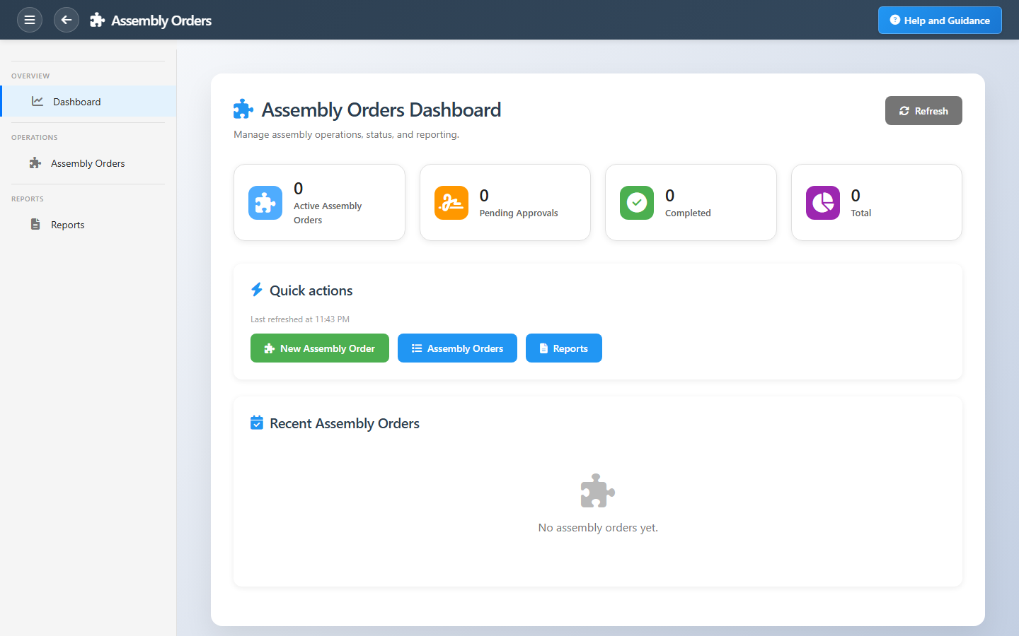 Assembly Orders Dashboard Interface
