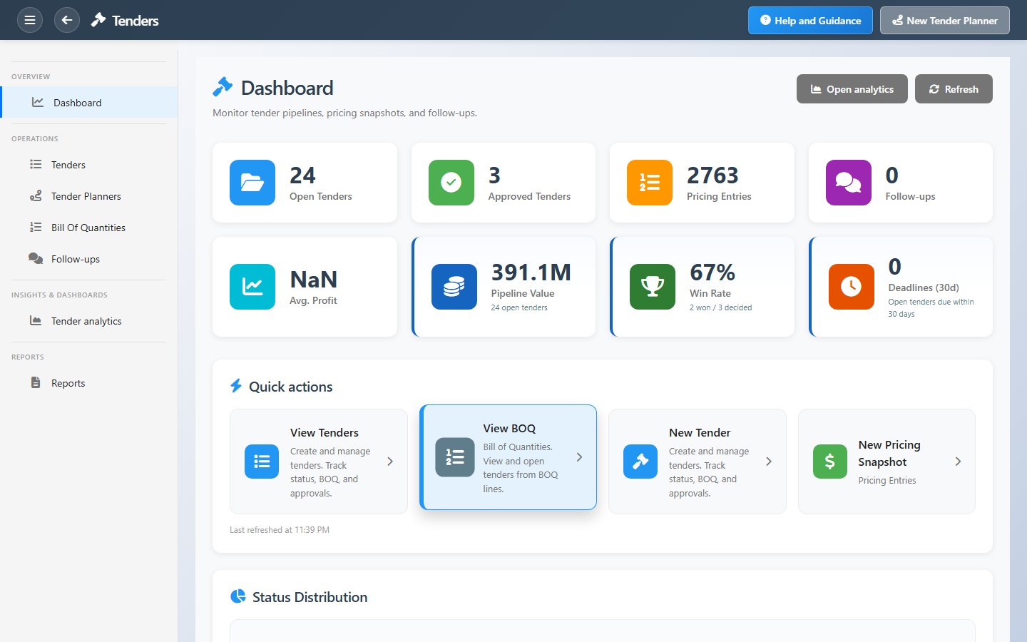 Tenders Dashboard Interface